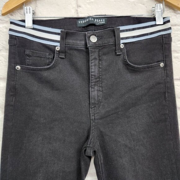Veronica Beard Black Kate 10” Skinny Striped Waistband SZ 29 Denim Jeans - Picture 3 of 15